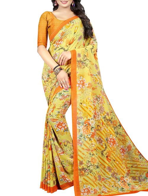 floral printed saree with blouse - 15726314 - Very Small Image - 1