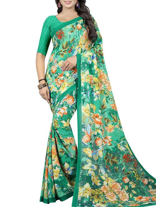 floral printed saree with blouse - 15726316 - Very Small Image - 1