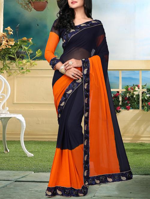 floral lace border ombre saree with blouse - 15726384 - Very Small Image - 1
