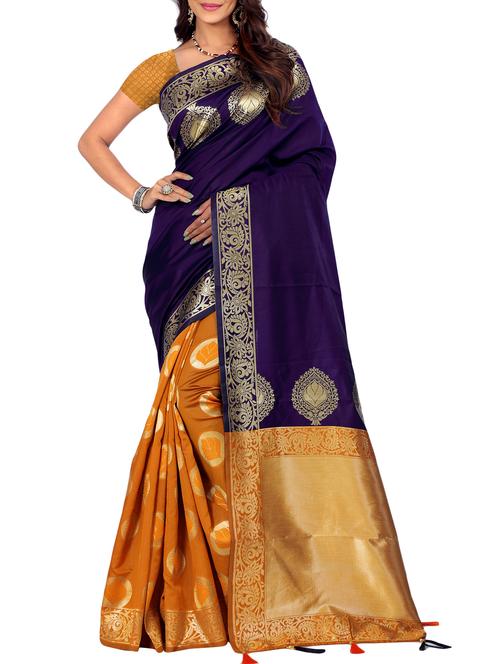 half & half zari banarasi saree with blouse - 15726696 - Very Small Image - 1