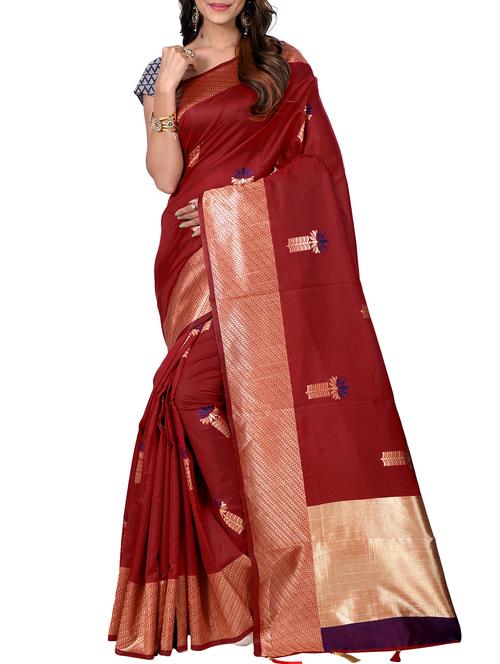floral zari motif banarasi saree with blouse - 15726716 - Very Small Image - 1