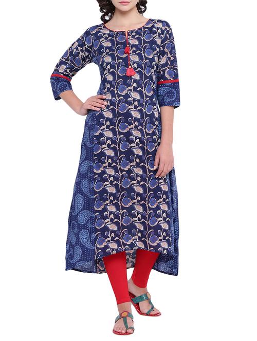 high low printed kurta with tassels - 15727399 - Very Small Image - 1