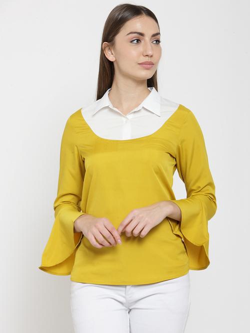 contrast paneled bell sleeved top - 15727544 - Very Small Image - 1