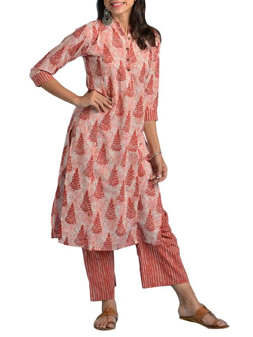 printed straight kurta with palazzo set - 15727579 - Very Small Image - 1