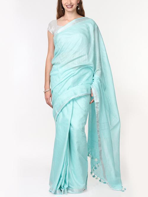 solid handloom saree with blouse - 15728571 - Very Small Image - 1