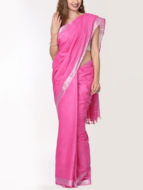 solid handloom saree with blouse - 15728572 - Very Small Image - 1