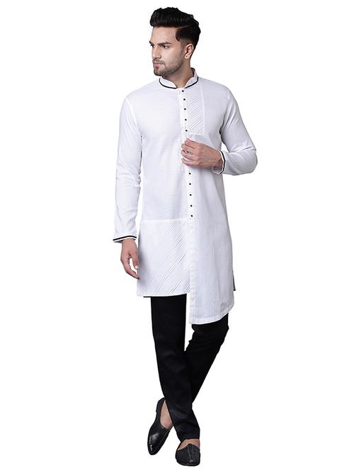white cotton asymmetric kurta pyjama set - 15729223 - Very Small Image - 1