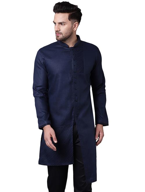 navy blue solid asymmetric kurta - 15729269 - Very Small Image - 1