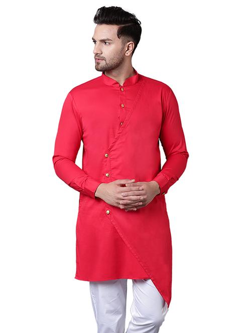 red cotton asymmetric kurta - 15729274 - Very Small Image - 1