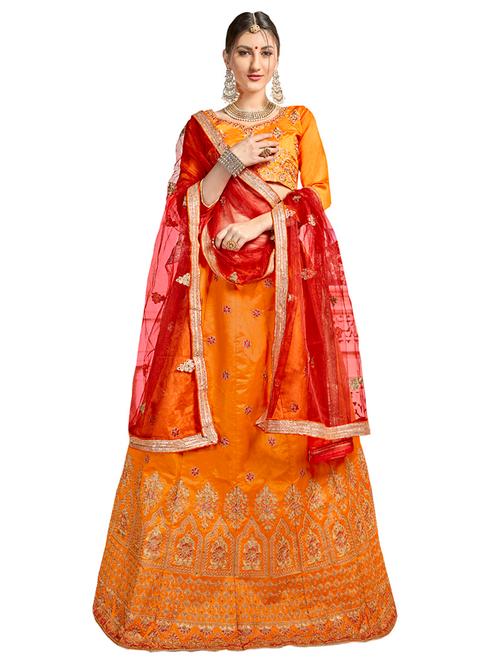 Gold embroidered a-line lehenga - 15729433 - Very Small Image - 1