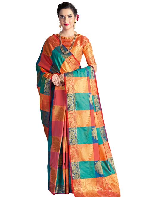checkered zari motif banarasi saree - 15731208 - Very Small Image - 1