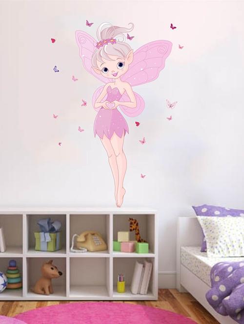 rawpockets wall decals ' angel n butterfly '  wall stickers (pvc vinyl) multicolour - 15733195 - Very Small Image - 1