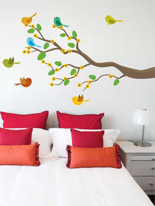 rawpockets wall decals ' colorful birds n tree '  wall stickers (pvc vinyl) multicolour - 15733199 - Very Small Image - 1