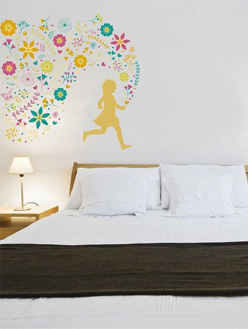 rawpockets wall decals ' flower n girl wall sticker '  wall stickers (pvc vinyl) multicolour - 15733221 - Very Small Image - 1