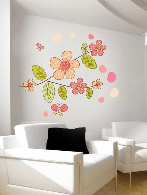 rawpockets wall decals ' flower plant wall sticker '  wall stickers (pvc vinyl) multicolour - 15733258 - Very Small Image - 1