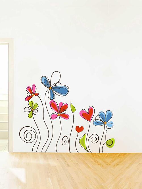 rawpockets wall decals ' colorful flowers wall sticker '  wall stickers (pvc vinyl) multicolour - 15733262 - Very Small Image - 1