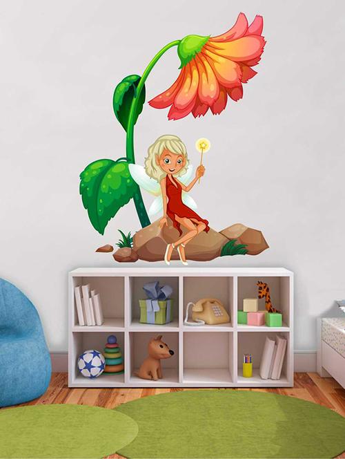 rawpockets wall decals ' angel n flower wall sticker '  wall stickers (pvc vinyl) multicolour - 15733270 - Very Small Image - 1