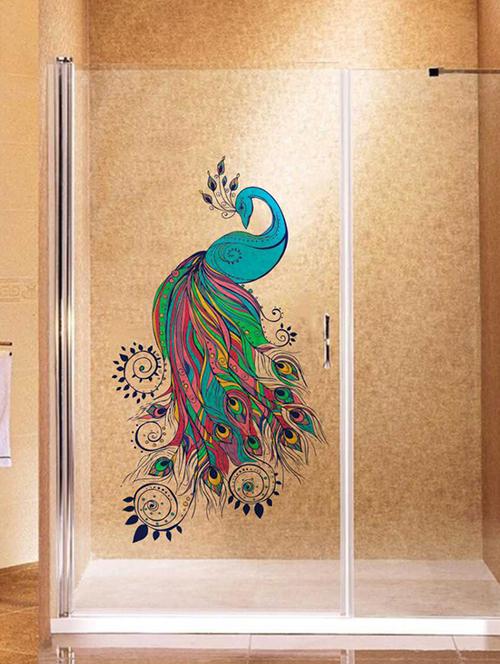 rawpockets wall decals ' bluish peacock wall sticker '  wall stickers (pvc vinyl) multicolour - 15733277 - Very Small Image - 1