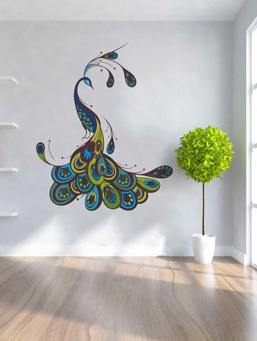 rawpockets wall decals ' decorative peacock wall sticker '  wall stickers (pvc vinyl) multicolour - 15733279 - Very Small Image - 1