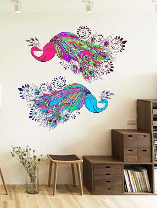 rawpockets wall decals ' multicolor peacock pair wall sticker '  wall stickers (pvc vinyl) multicolour - 15733290 - Very Small Image - 1