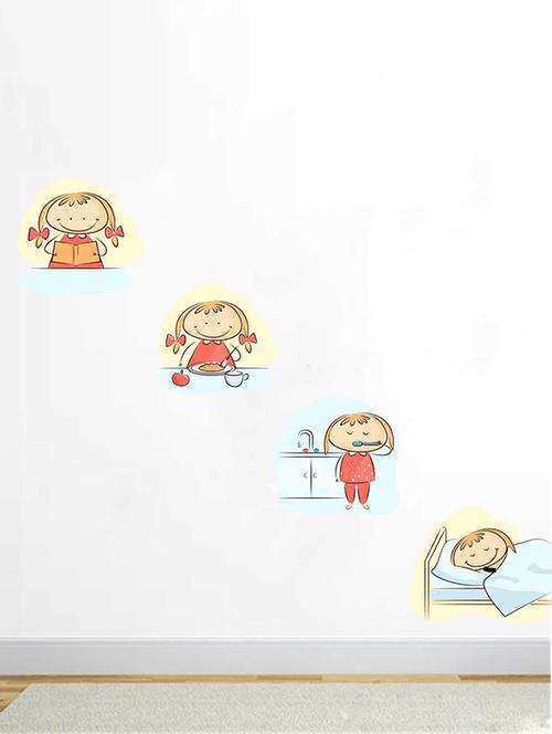 rawpockets wall decals ' kid girl daily routine wall sticker '  wall stickers (pvc vinyl) multicolour - 15733297 - Very Small Image - 1