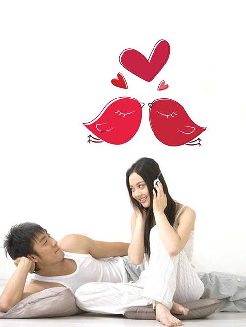 rawpockets wall decals ' red love birds heartin wall sticker '  wall stickers (pvc vinyl) multicolour - 15733304 - Very Small Image - 1