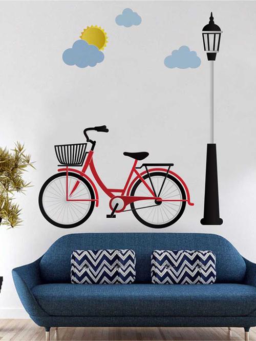 rawpockets wall decals ' cycle lamp post wall sticker  '  wall stickers (pvc vinyl) multicolour - 15733326 - Very Small Image - 1