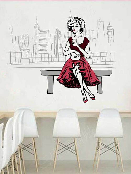 rawpockets wall decals ' city n girl wall sticker '  wall stickers (pvc vinyl) multicolour - 15733328 - Very Small Image - 1