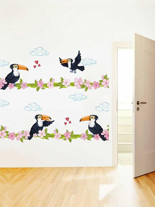 rawpockets wall decals ' wood pecker bird love wall sticker '  wall stickers (pvc vinyl) multicolour - 15733387 - Very Small Image - 1