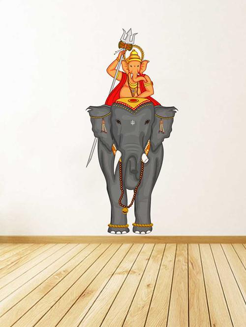 rawpockets wall decals ' lord ganesha's elephant ride wall sticker '  wall stickers (pvc vinyl) multicolour - 15733390 - Very Small Image - 1
