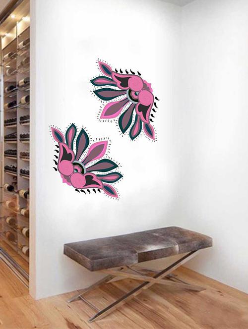 rawpockets wall decals ' border decorative pink flower wall sticker '  wall stickers (pvc vinyl) multicolour - 15733392 - Very Small Image - 1