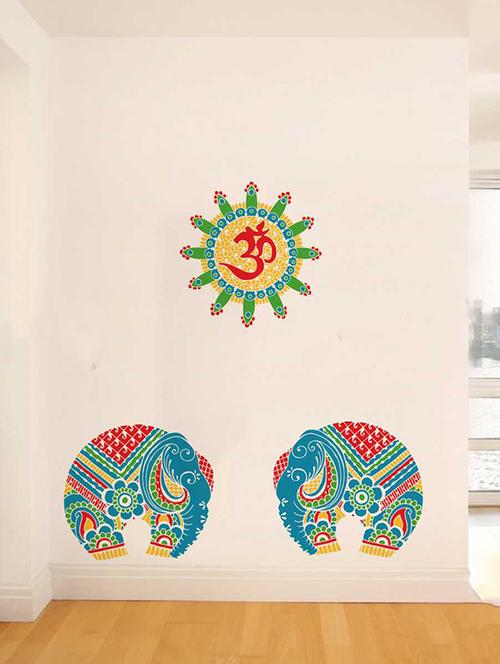 rawpockets wall decals ' ohm and elephant decorative wall stickers '  wall stickers (pvc vinyl) multicolour - 15733404 - Very Small Image - 1