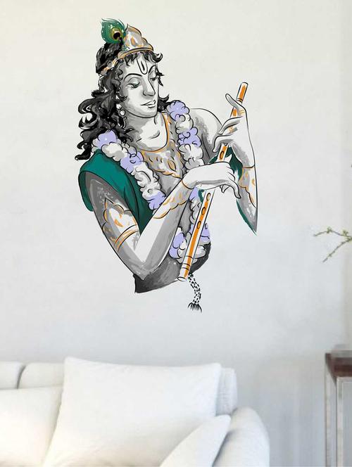 rawpockets wall decals ' sri krishna with flute wall decal sticker '  wall stickers (pvc vinyl) multicolour - 15733416 - Very Small Image - 1