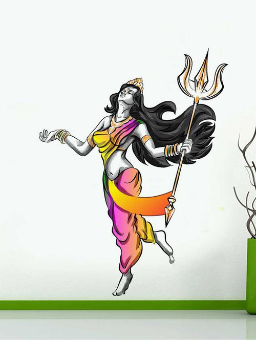 rawpockets wall decals ' durga devi dancing wall decal sticker '  wall stickers (pvc vinyl) multicolour - 15733420 - Very Small Image - 1
