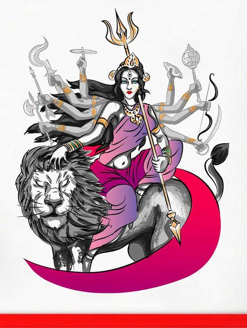 rawpockets wall decals ' goddess durga with lion wall decal sticker '  wall stickers (pvc vinyl) multicolour - 15733421 - Very Small Image - 1