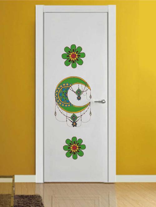 rawpockets wall decals ' decorative flower and half moon wall decal sticker '  wall stickers (pvc vinyl) multicolour - 15733426 - Very Small Image - 1
