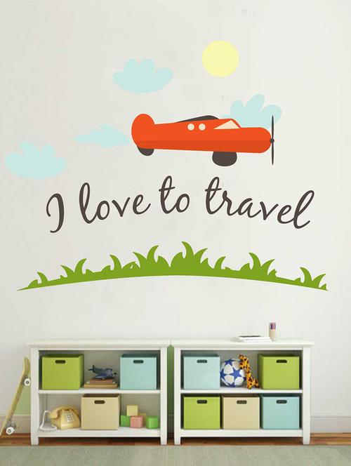rawpockets wall decals ' i love to travel ' wall decal sticker '  wall stickers (pvc vinyl) multicolour - 15733432 - Very Small Image - 1