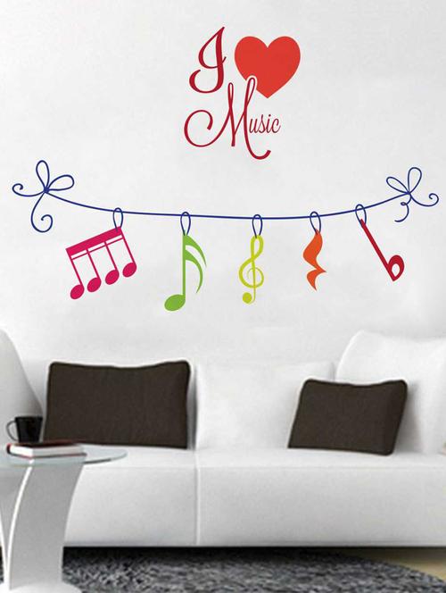 rawpockets wall decals ' i love music' wall decal sticker '  wall stickers (pvc vinyl) multicolour - 15733434 - Very Small Image - 1