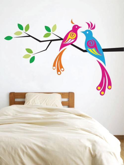 rawpockets wall decals ' love birds on tree' wall decal sticker '  wall stickers (pvc vinyl) multicolour - 15733442 - Very Small Image - 1