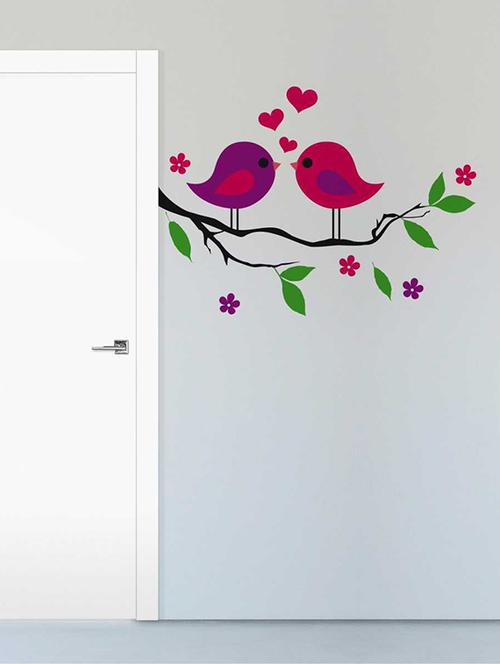 rawpockets wall decals ' love birds on multi-color flower tree' wall sticker '  wall stickers (pvc vinyl) multicolour - 15733453 - Very Small Image - 1