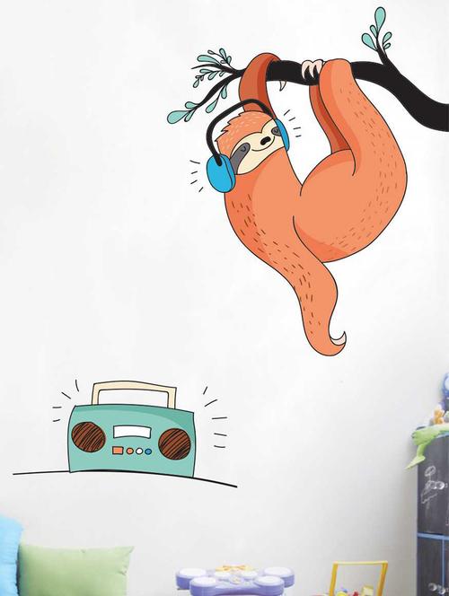 rawpockets wall decals '  music & sloth ' wall decal sticker '  wall stickers (pvc vinyl) multicolour - 15733460 - Very Small Image - 1