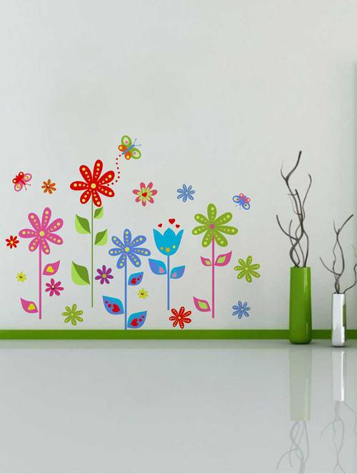 rawpockets wall decals ' flowers story wall decal sticker '  wall stickers (pvc vinyl) multicolour - 15733468 - Very Small Image - 1