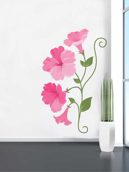 rawpockets wall decals ' pink flower and root' wall decal sticker '  wall stickers (pvc vinyl) multicolour - 15733486 - Very Small Image - 1