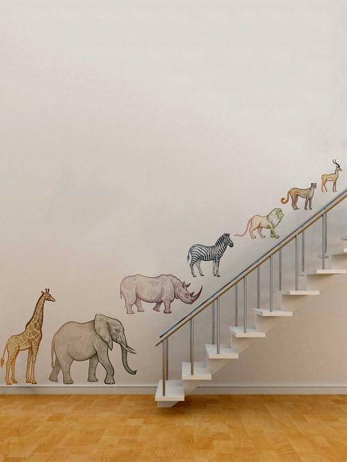 rawpockets wall decals ' jungle wild animals family' wall decal sticker '  wall stickers (pvc vinyl) multicolour - 15733489 - Very Small Image - 1