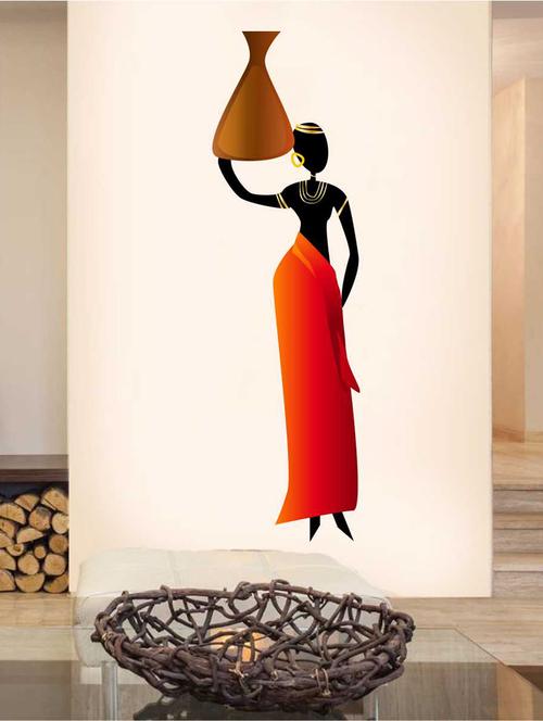 rawpockets wall decals ' african tribal women' wall decal sticker '  wall stickers (pvc vinyl) multicolour - 15733490 - Very Small Image - 1