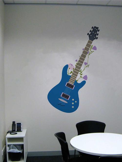 rawpockets wall decals ' blue stylish guitar' wall decal sticker '  wall stickers (pvc vinyl) multicolour - 15733494 - Very Small Image - 1