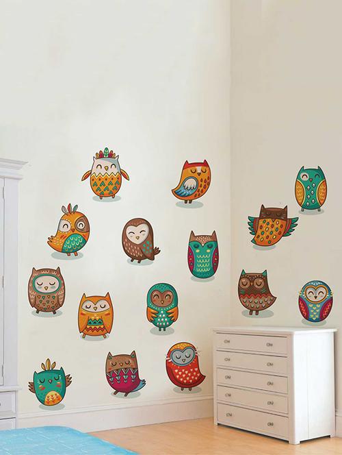 rawpockets wall decals ' decorative owl birds' wall decal sticker '  wall stickers (pvc vinyl) multicolour - 15733513 - Very Small Image - 1