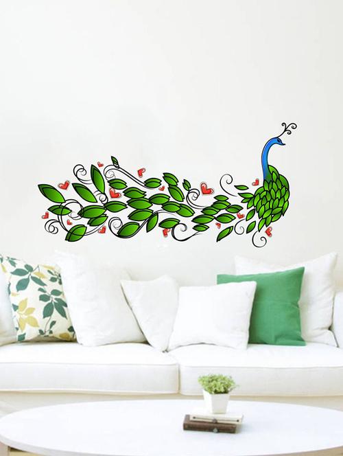 rawpockets wall decals ' peacock love wall sticker '  wall stickers (pvc vinyl) multicolour - 15733633 - Very Small Image - 1