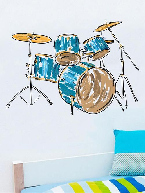 rawpockets wall decals ' drums set wall sticker '  wall stickers (pvc vinyl) multicolour - 15733635 - Very Small Image - 1