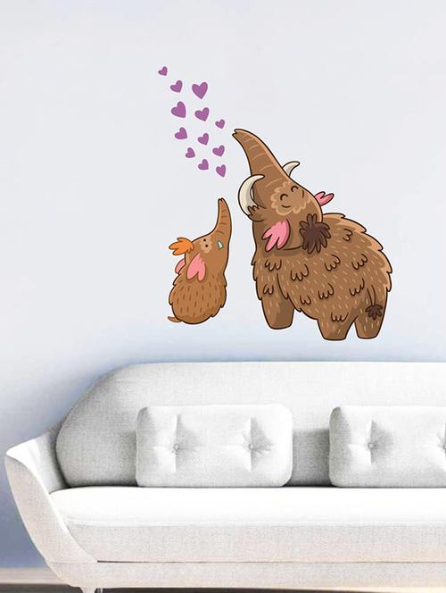 rawpockets wall decals ' cartoon elephants love n heart-in wall sticker '  wall stickers (pvc vinyl) multicolour - 15733641 - Very Small Image - 1